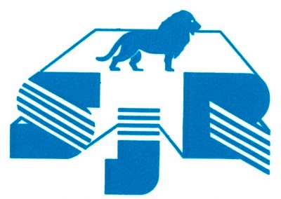Das Bild zeigt das erste Logo des Stadtjugendring Leipzig. Ein blauer Löwe steht als verbindendes Element zwischen dem Akronym SJR.